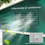 Casetta da Giardino 3,6m² in Lamiera di Acciaio con 2 Porte Scorrevoli e 4 Prese d'Aria, 236x174x190 cm, Verde - immagine 6