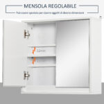 Armadietto Bagno a 2 Ante con Specchiera e Ripiano Regolabile in MDF, 48x14,5x45cm, Bianco - immagine 4