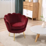 Poltrona a Conchiglia, Poltroncina Vintage, Poltroncina da Camera e Salotto, Design Elegante, con Schienale Alto, 76x67x74cm, Rosso Scuro - immagine 2