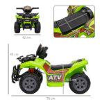 Quad Elettrico per Bambini 18-36 Mesi con Batteria Ricaricabile 6V e Fari, in Metallo e PP, 66x44x42 cm, Verde - immagine 3