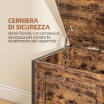 Cassapanca in Legno da 95L Stile Industriale con Coperchio e Cerniera di Sicurezza, 80x40x49cm, Marrone - immagine 5