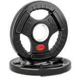 Set di Dischi Pesi 2x2,5 kg con Foro da 5 cm e 3 Impugnature, Acciaio con Rivestimento in Plastica, Nero