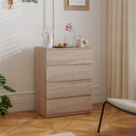 Cassettiera 4 Cassetti in Legno con Guide in Metallo e Maniglie Scanalate, 60x40x80 cm, color Faggio - immagine 7