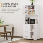 Credenza da Cucina e Soggiorno, Credenza Moderna in Legno Bianco, 2 Armadietti, Mensole Regolabili, 1 Ripiano Aperto e 3 Cassetti, 80x39,5x183,5cm - immagine 4