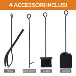 Portalegna da Interno ed Esterno in Acciaio con 4 Attrezzi Inclusi, Capacità 1kg 46x30x76cm Nero - immagine 6