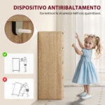 Mobile Bagno Salvaspazio con 4 Cassetti e Maniglie Intagliate Stile Nordico, 29x29x83 cm, Legno Naturale - immagine 5