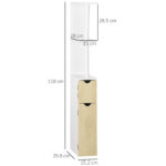 Colonna Bagno con 2 Ripiani e 2 Armadietti, Mobile Alto Salvaspazio 15,2x29,8x118 cm, Bianco e color Legno - immagine 3
