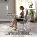 Scrivania Pieghevole con Ripiano per Monitor, 81,5x62x86,5 cm, Legno e Bianco - immagine 5