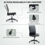 Sedia da Ufficio Ergonomica e Regolabile con Schienale Ricurvo, in Pelle PU e Acciaio, 58x53x97-107 cm, Nero - immagine 7