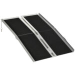 Rampa Pieghevole per Sedia a Rotelle in Alluminio con Rivestimento Antiscivolo e Bordi, 122x73,5 cm, Nero