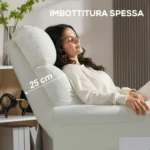 Poltrona Reclinabile 135° max in Tessuto Effetto Lino, Schiuma, Acciaio e Legno, 73x86x1 cm, Bianco Crema - immagine 8