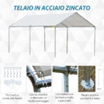 Tendone per Auto in Acciaio Zincato con Kit di Ancoraggio, 5,95x2,94x2,6m - Bianco - immagine 4