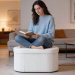 Pouf Contenitore Pieghevole con Vano da 72L e Rivestimento in Velluto, 76x38x35 cm, Crema - immagine 9