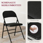Set di 4 Sedie Pieghevoli con Seduta Imbottita in poliestere e Struttura in Acciaio, Nero - immagine 4