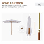Ombrellone m da Giardino 2x3 in Legno Laccato con Copertura Rimovibile, Bianco - immagine 4