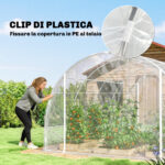 Serra a Tunnel 3x4x2 m con Porte Avvolgibili, Telaio in Acciaio e Copertura in PE Anti-UV, Trasparente - immagine 8