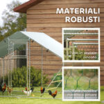 Recinto per Galline da 6m² per 6-8 Animali con Tetto Impermeabile, Mangiatoia e Posatoio, 3x2x1,9m, Argento - immagine 6