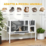 Gabbia per Conigli e Criceti da Interno Rialzata con Vassoio Estraibile e Tetto Apribile, Grigio - immagine 8