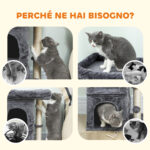 Torre per Gatti Fino a 7 kg con 2 Casette e Lettino, Palo in Sisal e Rivestimento Peluche, Grigio Scuro - immagine 7