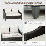 Divano da Giardino 2 Posti in Rattan PE con Cuscini, 132x70x74cm, Marrone - immagine 6
