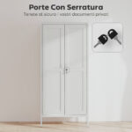 Armadio per Ufficio in Acciaio a 3 Ripiani Regolabili con Serratura e 2 Chiavi, 80x40x175 cm, Bianco - immagine 5