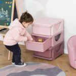 Cassettiera in Plastica Colorata per Cameretta con 3 Cassetti, Arredamento Casa e Asilo 37x37x56,5cm Rosa - immagine 2
