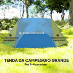 Tenda da Campeggio 2 Posti con 2 Vestiboli, 2 Porte, 2 Finestre e Borsa di Trasporto, 2,8x2,25x1,1 cm, Arancione - immagine 5