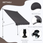 Tenda da Sole da Esterno 2x1,5m a Rullo con Manovella, Altezza e Angolazione Regolabile, Grigio - immagine 7