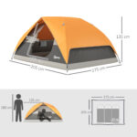 Tenda da Campeggio per 3 Persone Impermeabile con Tasche, Gancio per Lanterna e Borsa di Trasporto, Arancione - immagine 3