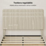 Struttura Letto 140x2 cm con Testiera Imbottita Regolabile in Altezza e Doghe, Velluto a Coste, Grigio - immagine 4