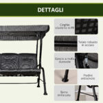 Dondolo da Giardino per 3 Persone con Tettuccio Regolabile e Cuscini, 2x120x170cm, Nero - immagine 7