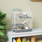 Gabbia per Criceti a 3 Livelli e 14 Tubi con Casetta, Rampa, e Accessori, in Metallo e Plastica, 45x30x45 cm, Grigio - immagine 2