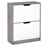Scarpiera Salvaspazio Slim con 2 Ante a Ribalta, Scarpiera Ingresso con Ripiani Regolabili, Porta Scarpe per 8 Paia con Maniglia a Incavo, 62,5x26x81 cm, Grigio Cemento