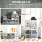 Scarpiera Modulare in PP con 8 Cubi Contenitori e Porta Magnetica, 25x35x19 cm, Bianco e Trasparente - immagine 6