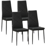 Set di 4 Sedie da Pranzo con Schienale Alto in Finta Pelle e Acciaio, 41x50x97cm, Nero