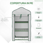 Mini Serra da Giardino con Copertura in PE, 3 Ripiani e Porta Avvolgibile, 59x39x127cm, Bianco - immagine 4