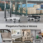 Carrello Portapacchi Pieghevole con Pedana Estensibile, Capacità 150 kg, Maniglia Regolabile, Argento - immagine 7