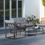 Set da Giardino 4 Pezzi con Divanetto, 2 Poltrone e Tavolino, in Acciaio, Poliestere e Cotone PP, Nero e Grigio - immagine 9