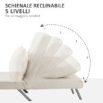 Poltrona Letto 2 in 1 con Schienale Inclinabile in 5 Posizioni, 65×69×82cm, Beige - immagine 4