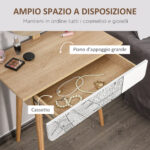 Postazione Trucco con Specchio Circolare Ф39cm, Toeletta Trucco con Cassetto con Decorazione Jungle, 70x39x119-128cm, Bianco e Rovere - immagine 5