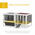 Conigliera da Esterno con Casetta, Area di Corsa e Vassoio, in Legno, Metallo e PET, 105x57,5x51,5 cm, Grigio - immagine 4