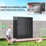 Casetta da Giardino Porta Utensili in Lamiera Acciaio con Serratura, 161,5x94,5x196cm, Nero - immagine 6