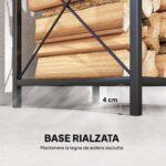 Portalegna a 2 Livelli in Metallo con Base Rialzata, 34x30x80 cm, Nero - immagine 6