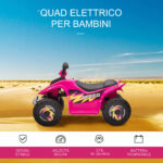 Quad per Bambini Elettrico con Batteria Ricaricabile 6V, e Velocità 2,8-4,6km/h, 72x40x45,5 cm, Rosa - immagine 4
