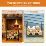 Portalegna per Camino da Interno ed Esterno in Metallo, 50kg di Legna, 39,5x31,5x39,5cm - Nero - immagine 6