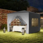 Gazebo da Giardino 3x3m Pieghevole con Altezza Regolabile, Protezione UPF50+ e Borsa, Grigio Chiaro - immagine 8
