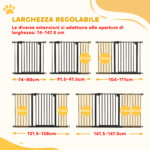 Cancellino per Cani a 3 Estensioni con Larghezza Regolabile fino a 147,5 cm e Chiusura Automatica, Nero - immagine 4
