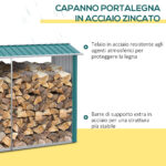 Legnaia con Struttura in Acciaio Galvanizzato e Base rialzata, 240x 86x160cm, Verde - immagine 4