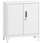Mobile da Ufficio Portadocumenti con 3 Ripiani, 2 Ante e Chiavi, 80x35x91 cm, Bianco