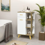 Mobile Bagno Moderno con Armadietto, Cassetto e Ripiani in Legno, 50x30x89cm, Bianco - immagine 2